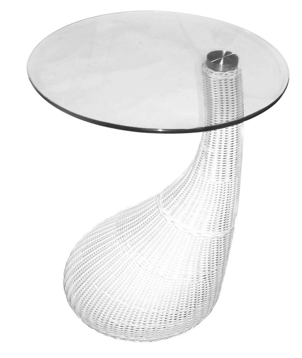 Bout de canap&eacute; / gu&eacute;ridon design rotin synth&eacute;tique COURBELLA - coloris blanc image 1