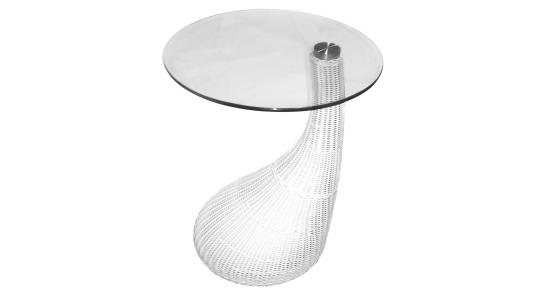 Bout de canap&eacute; / gu&eacute;ridon design rotin synth&eacute;tique COURBELLA - coloris blanc image 1