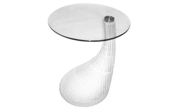 Bout de canap&eacute; / gu&eacute;ridon design rotin synth&eacute;tique COURBELLA - coloris blanc