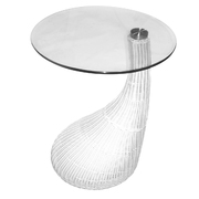 Bout de canap&eacute; / gu&eacute;ridon design rotin synth&eacute;tique COURBELLA - coloris blanc image pub1
