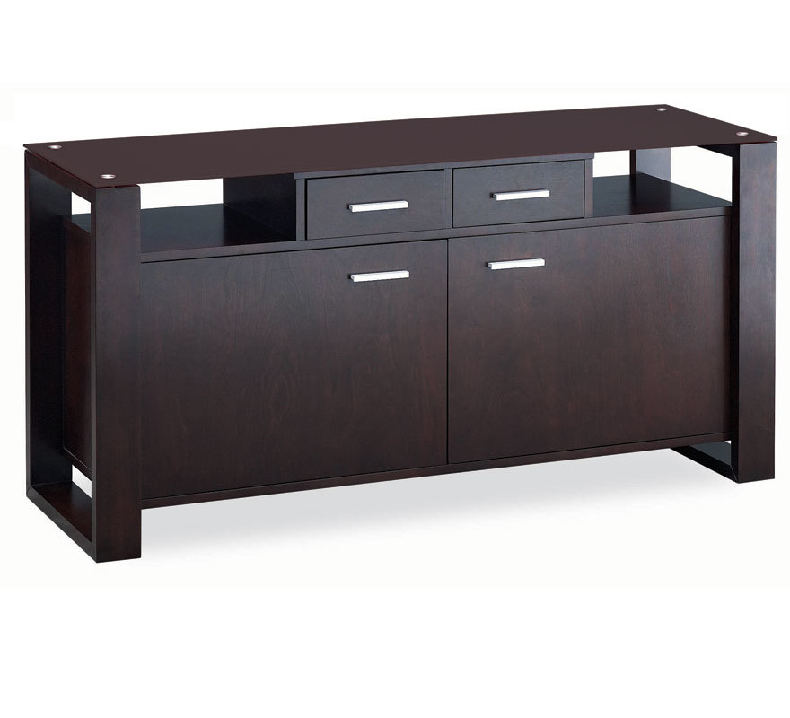 Buffet bas 2 portes LAYTON - ch&ecirc;ne malaisien - verre brun - coloris wenge image 1