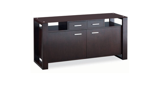 Buffet bas 2 portes LAYTON - ch&ecirc;ne malaisien - verre brun - coloris wenge image 1