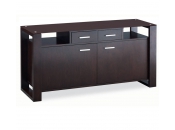 Buffet bas contemporain en ch&ecirc;ne massif weng&eacute; et verre tremp&eacute; marron Layton