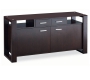 Buffet bas contemporain en ch&ecirc;ne massif weng&eacute; et verre tremp&eacute; marron Layton