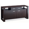 Buffet bas contemporain en ch&ecirc;ne massif weng&eacute; et verre tremp&eacute; marron Layton
