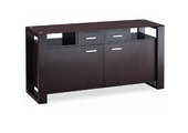 Buffet bas contemporain en ch&ecirc;ne massif weng&eacute; et verre tremp&eacute; marron Layton