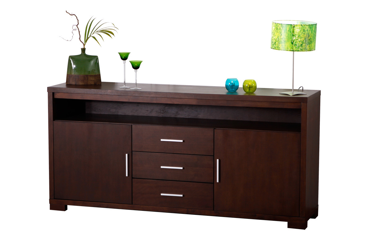 Buffet bas JAIRO 2 portes, 3 tiroirs - chene - coloris chocolat
