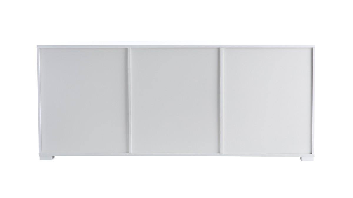 Buffet design blanc laqu brillant 2 portes 3 tiroirs L180 cm TED