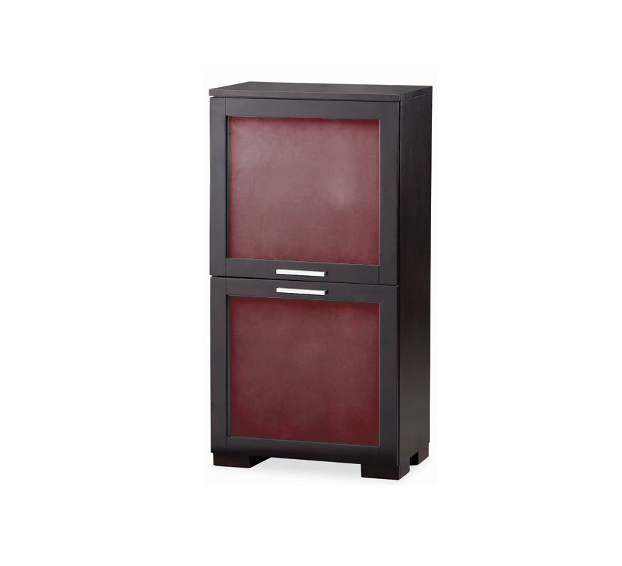Buffet ISA 2 portes verre rouge - ch&ecirc;ne malaisien - coloris light cappucino