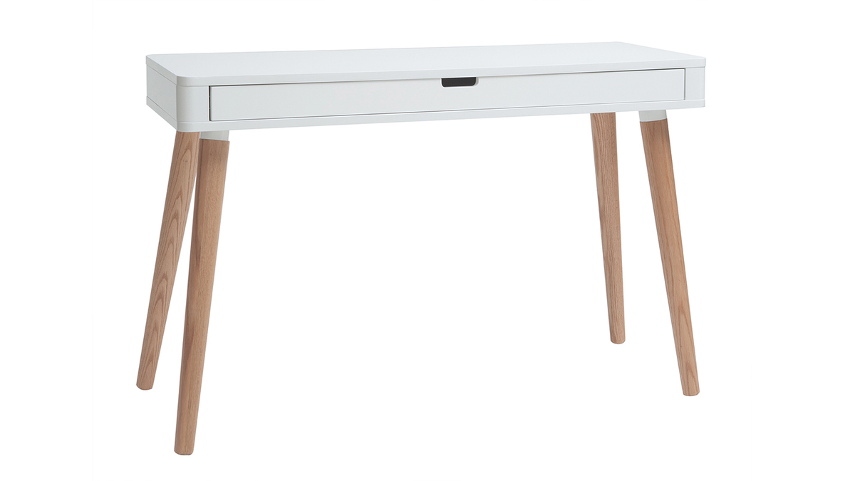Bureau avec tiroir scandinave blanc et bois clair chne L115 cm TOTEM