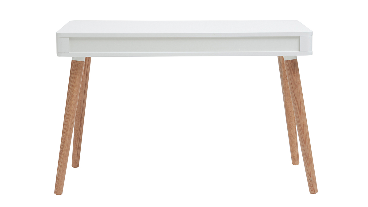 Bureau avec tiroir scandinave blanc et bois clair chne L115 cm TOTEM
