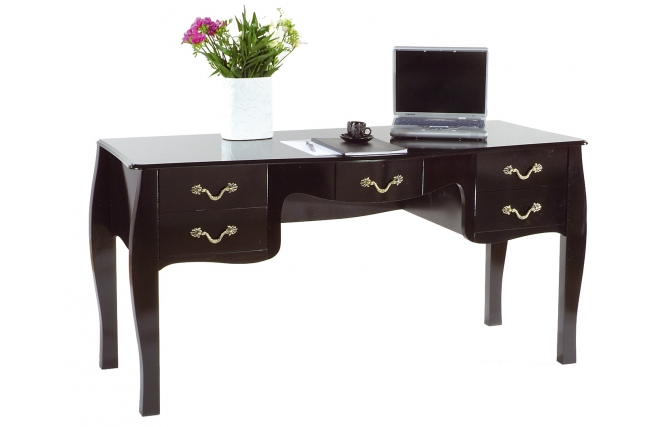 Bureau baroque noir 5 tiroirs Louisa