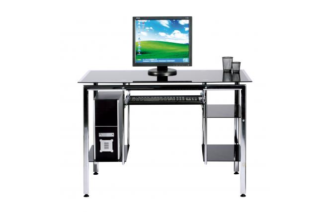 Bureau multim&eacute;dia  en verre noir et m&eacute;tal laqu&eacute; TELMA 