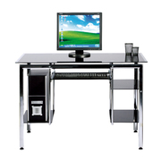 Bureau multim&eacute;dia  en verre noir et m&eacute;tal laqu&eacute; TELMA  image pub1