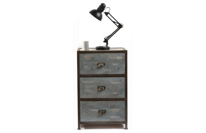 Cabinet  bois et m&eacute;tal industriel 3 tiroirs TREVOR