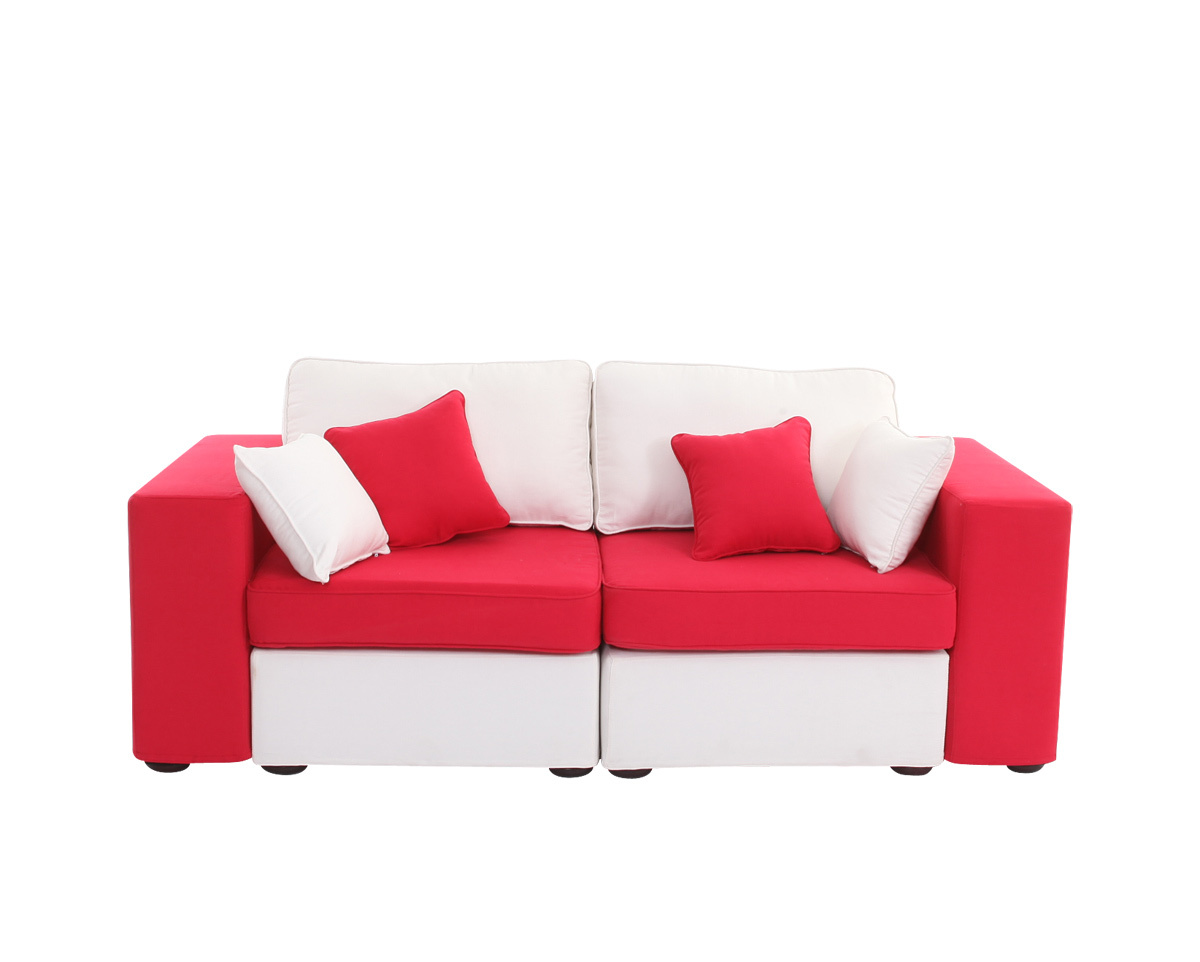 Canap&eacute; 2 places coton modulable rouge et blanc accoudoirs larges UP TO YOU