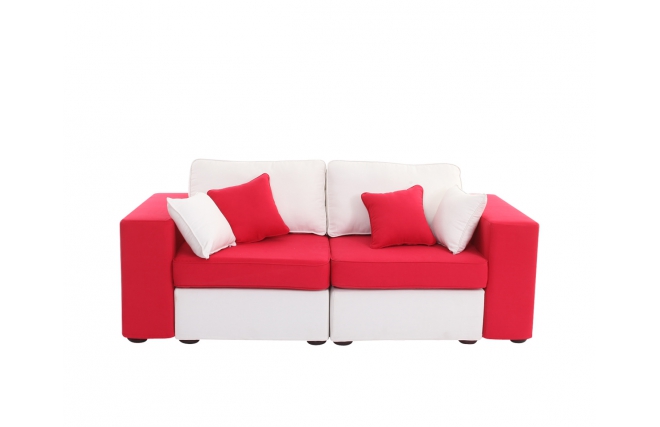 Canap&eacute; 2 places coton modulable rouge et blanc accoudoirs larges UP TO YOU