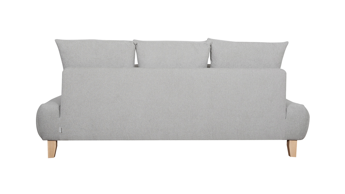Canap 3 places en tissu effet velours textur gris et bois clair L200 cm ODEON