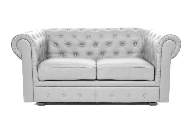 Canap&eacute; Chesterfield argent 2 places design