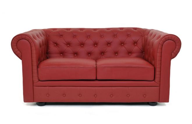 Canap&eacute; Chesterfield groseille 2 places design