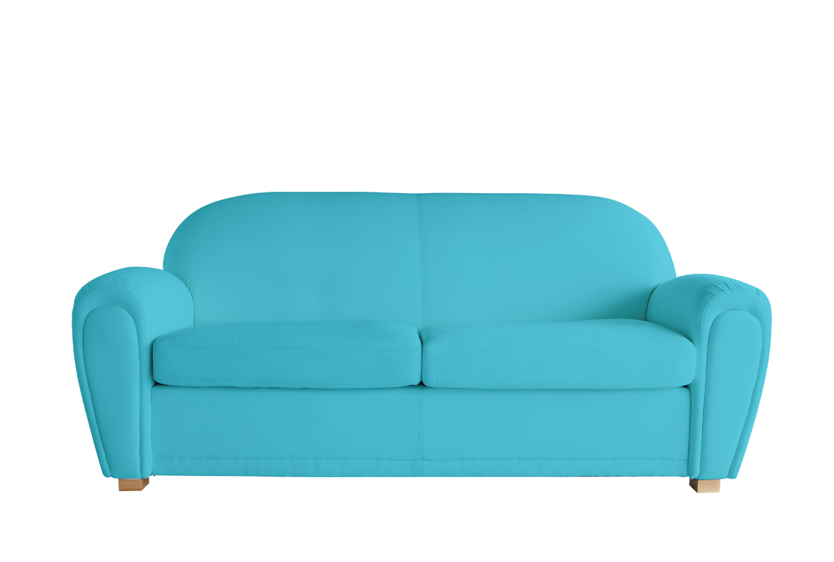 Canap&eacute; club cuir bleu turquoise 3 places New Club