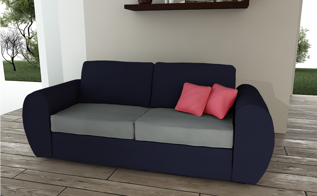 Canap&eacute; convertible 2 places en coton couleur bleu marine et gris
