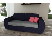 Canap&eacute; convertible 2 places en coton couleur bleu marine et gris