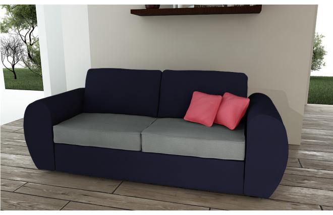 Canap&eacute; convertible 2 places en coton couleur bleu marine et gris