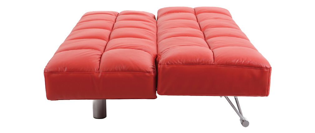 Canap&eacute; convertible cuir rouge 3 places Manhattan