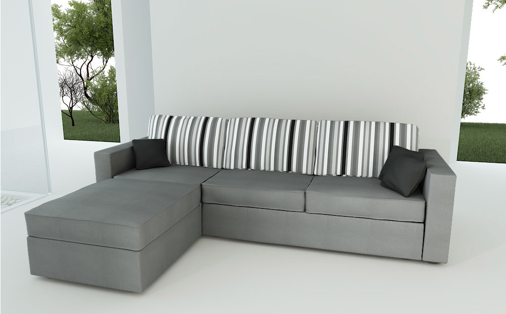 Canap&eacute; d'angle 4 &agrave; 5 places en coton couleur gris et ray&eacute;