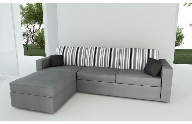 Canap&eacute; d'angle 4 &agrave; 5 places en coton couleur gris et ray&eacute;
