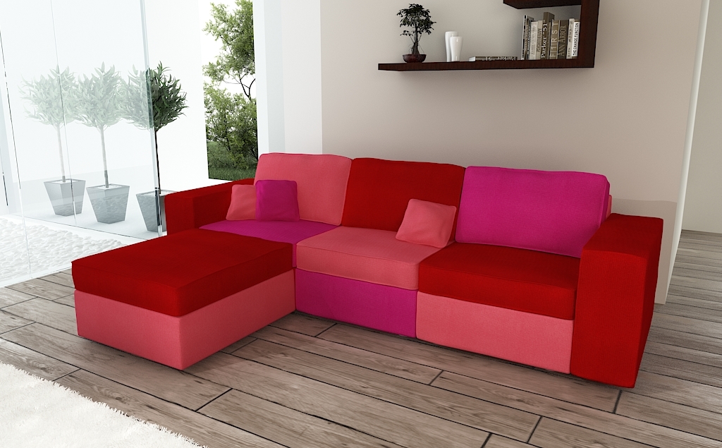 Canap&eacute; d'angle 5 &agrave; 6 places rouge, rose et corail RAINBOW POP by Libelul