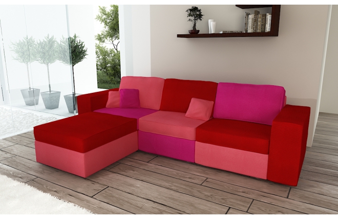 Canap&eacute; d'angle 5 &agrave; 6 places rouge, rose et corail RAINBOW POP by Libelul