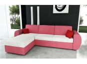 Canap&eacute; d'angle convertible 4 &agrave; 5 places en coton couleur corail et blanc