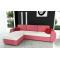 Canap&eacute; d'angle convertible 4 &agrave; 5 places en coton couleur corail et blanc