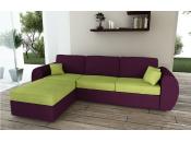 Canap&eacute; d'angle convertible 4 &agrave; 5 places en coton couleur prune et anis