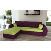 Canap&eacute; d'angle convertible 4 &agrave; 5 places en coton couleur prune et anis