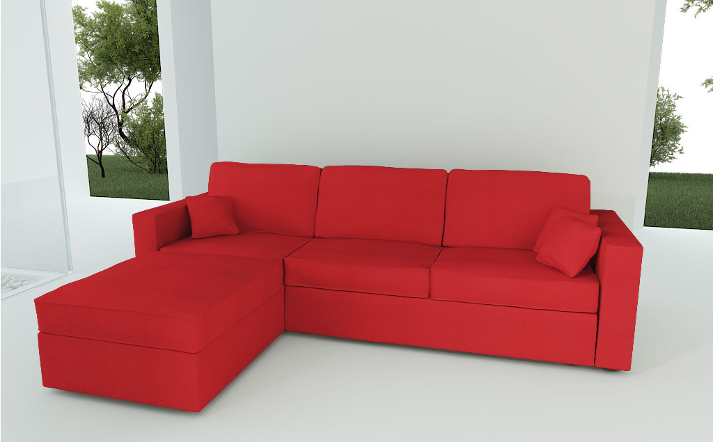 Canap&eacute; d'angle convertible 4 &agrave; 5 places en coton couleur rouge