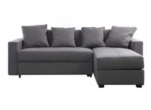 Canap&eacute; d'angle convertible gris (angle droit) HALVIN