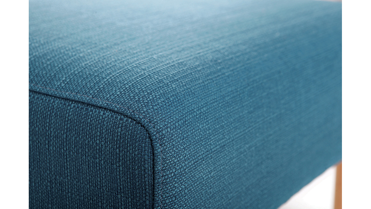 Canap d'angle convertible rversible 4 places en tissu bleu canard et bois clair OSCAR