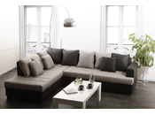Canap&eacute; d'angle design 4-5 places gris et noir (angle gauche) KINGSTON