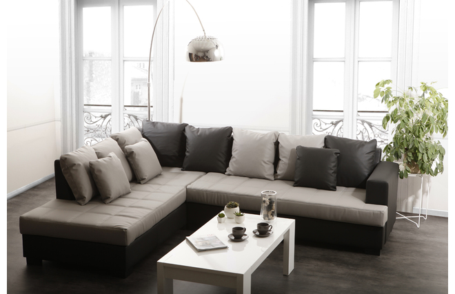 Canap&eacute; d'angle design 4-5 places gris et noir (angle gauche) KINGSTON