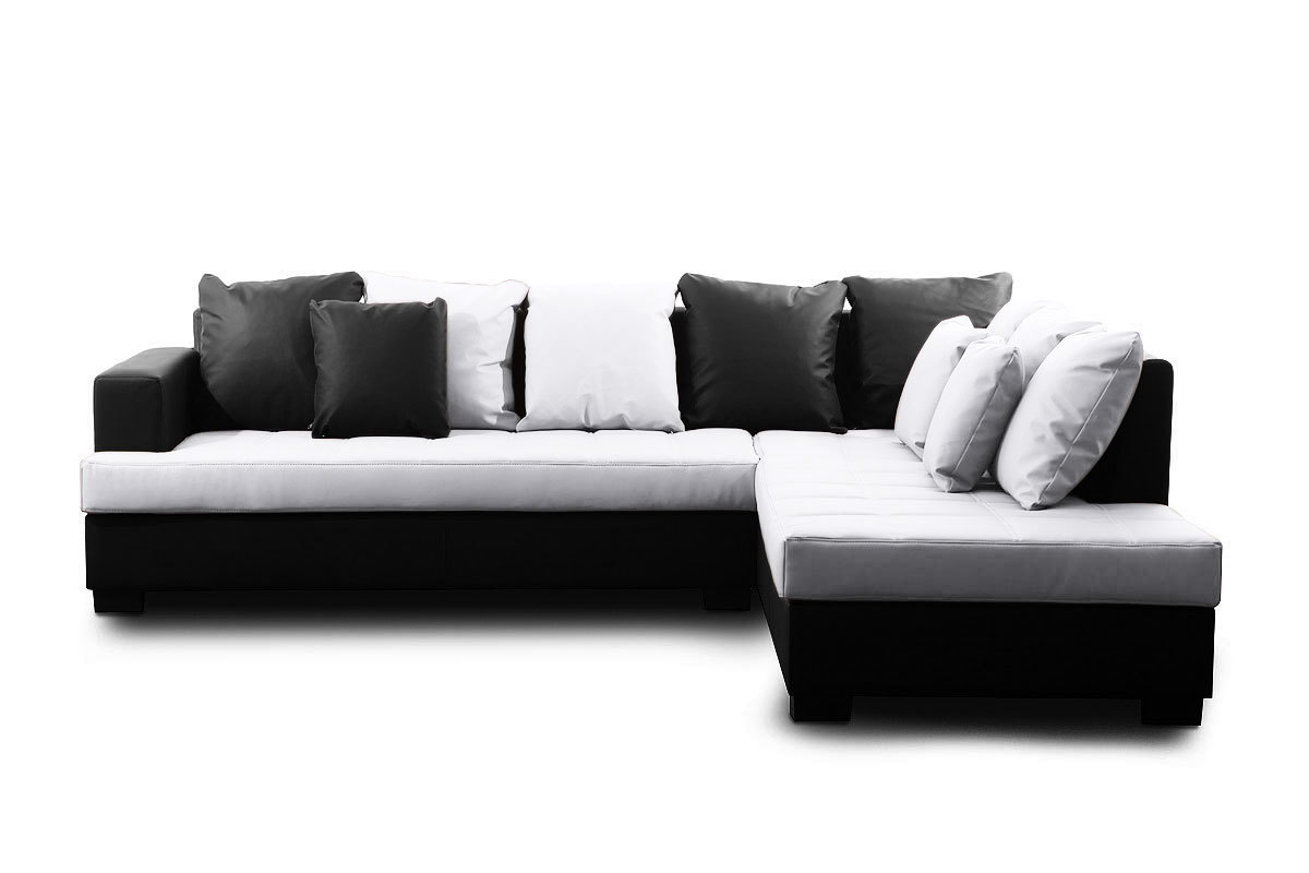 SOLDES Canap&eacute; d'angle design 4-5 places noir et blanc (angle droit) KINGSTON