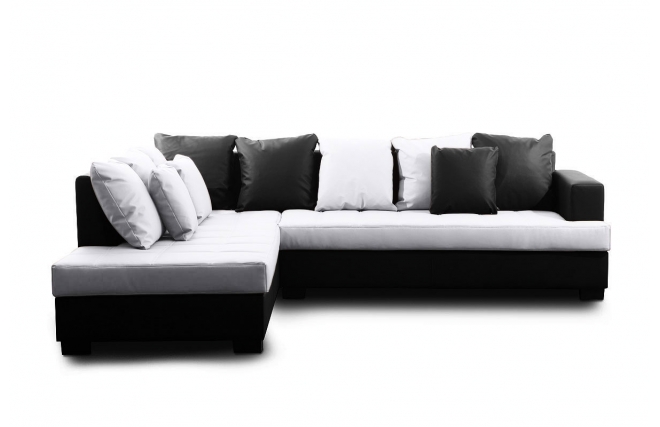Canap&eacute; d'angle design 4-5 places noir et blanc (angle gauche) KINGSTON