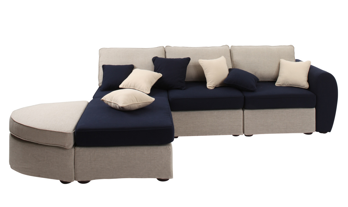 Canap&eacute; d'angle en lin naturel et coton bleu marine UP TO YOU