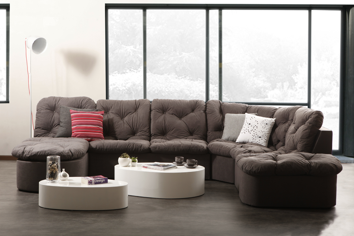 SOLDES Canap&eacute; d'angle gris 5 &agrave; 6 places LEWIS