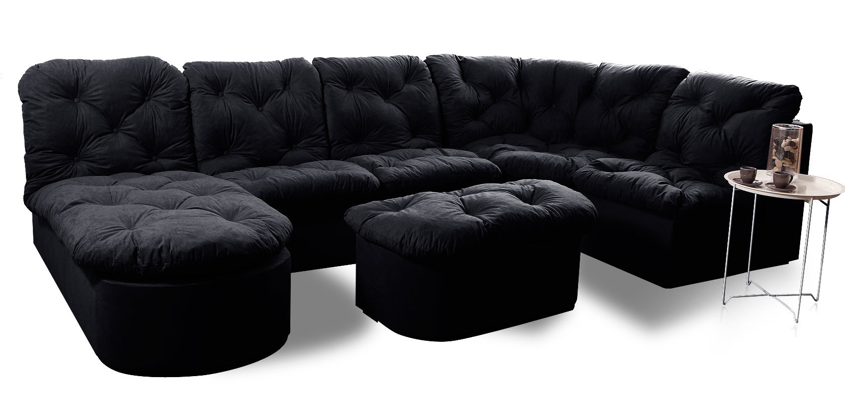 SOLDES Canap&eacute; d'angle noir 5 &agrave; 6 places LEWIS
