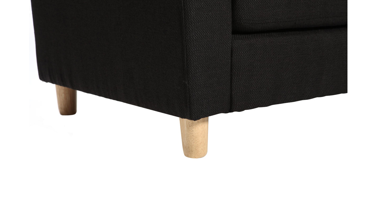Canap d'angle rversible design noir pieds bois ALAMO