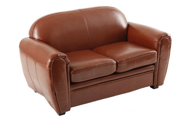 Canap&eacute; enfant 2 places en cuir marron clair - BABY CLUB