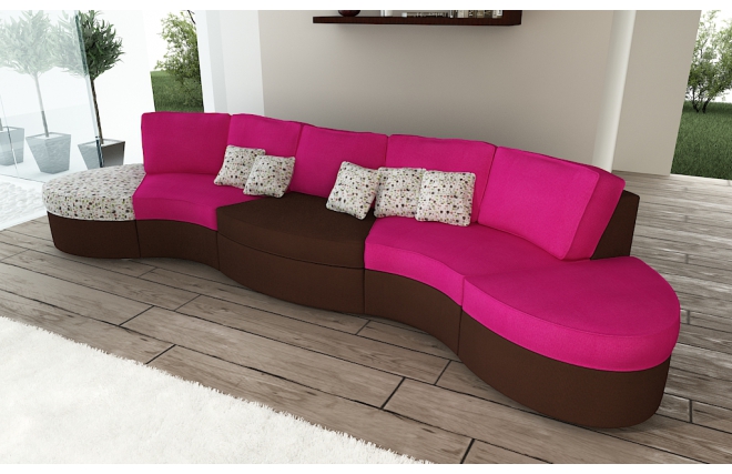 Canap&eacute; modulable 5/6 places rose chocolat et motifs fleuris LIBERTY POP by Alex 